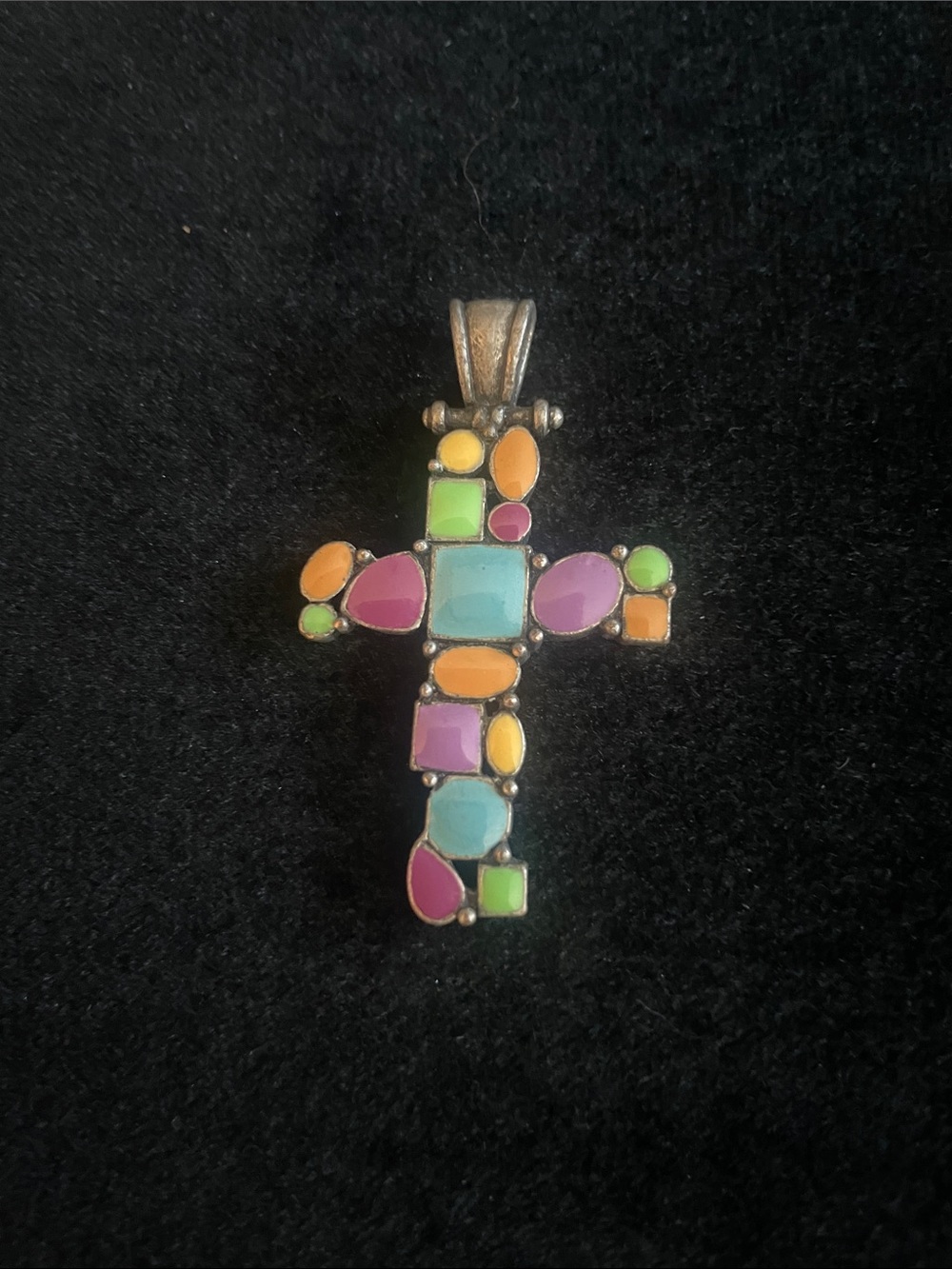 Vintage 1” Mosaic Cross Multicolor  Pendant - Vibrant Color, stunning!